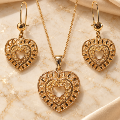 Set Corazón Calado Dorado