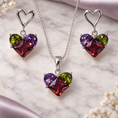 Set Corazones Multicolor Silver