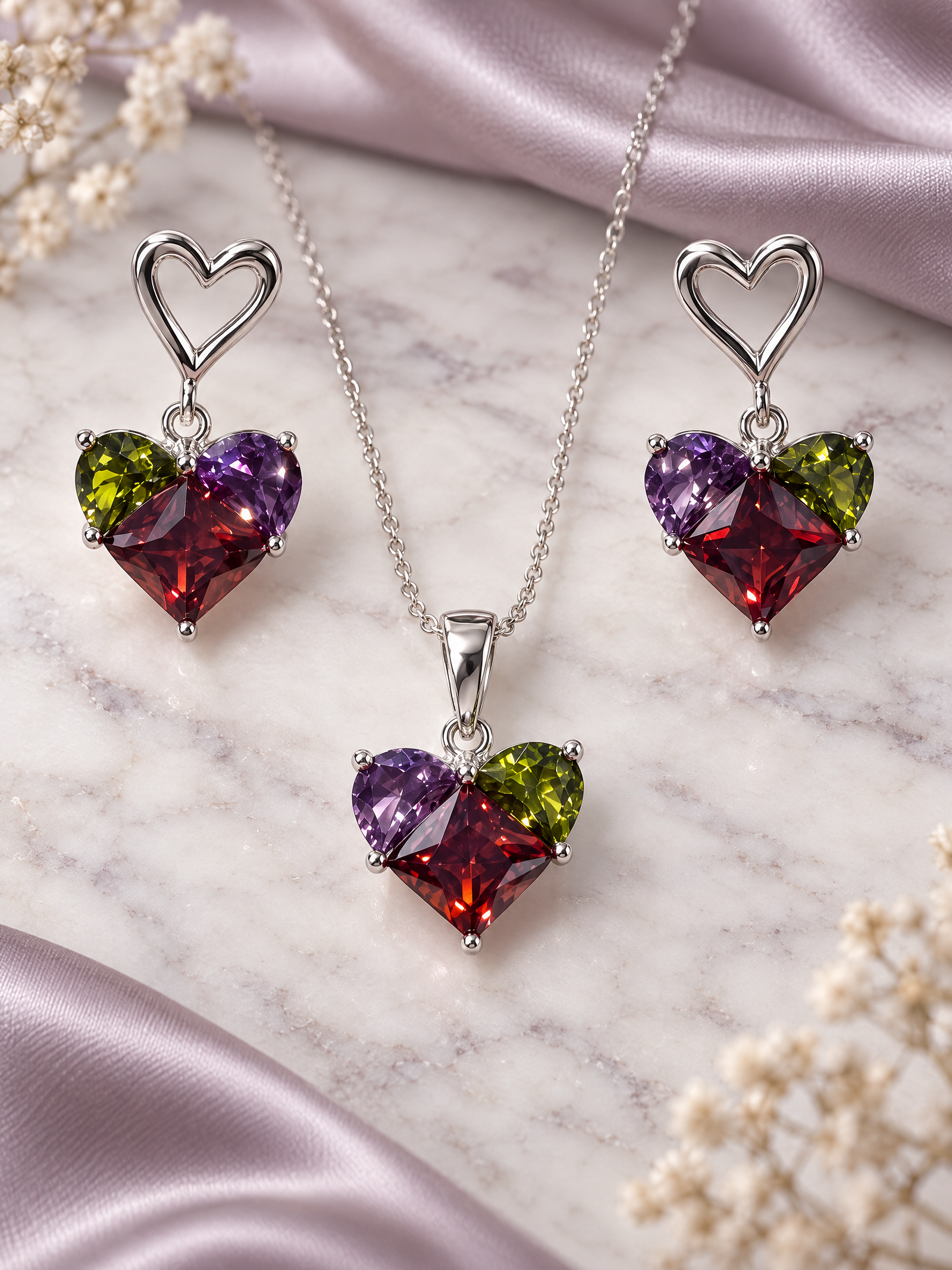 Set Corazones Multicolor Silver